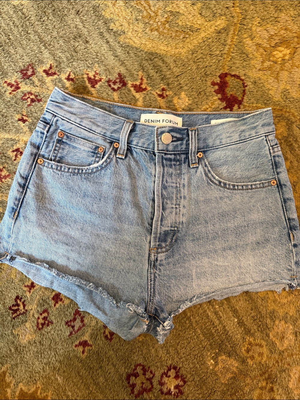 Denim Forum Light Wash High-Rise Cutoff Jean Shorts